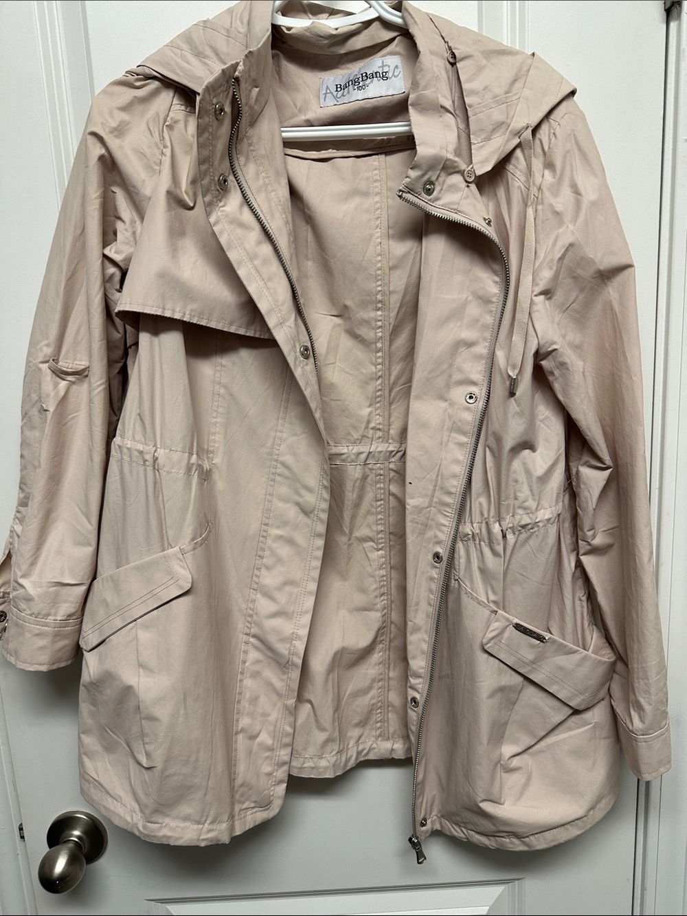 Barefoot Dreams Pale Beige Hooded Trench Jacket made in Korea